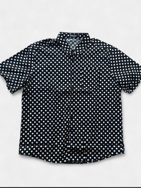 Atlanl black & white polka dot cotton linen button-up shirt - XL
